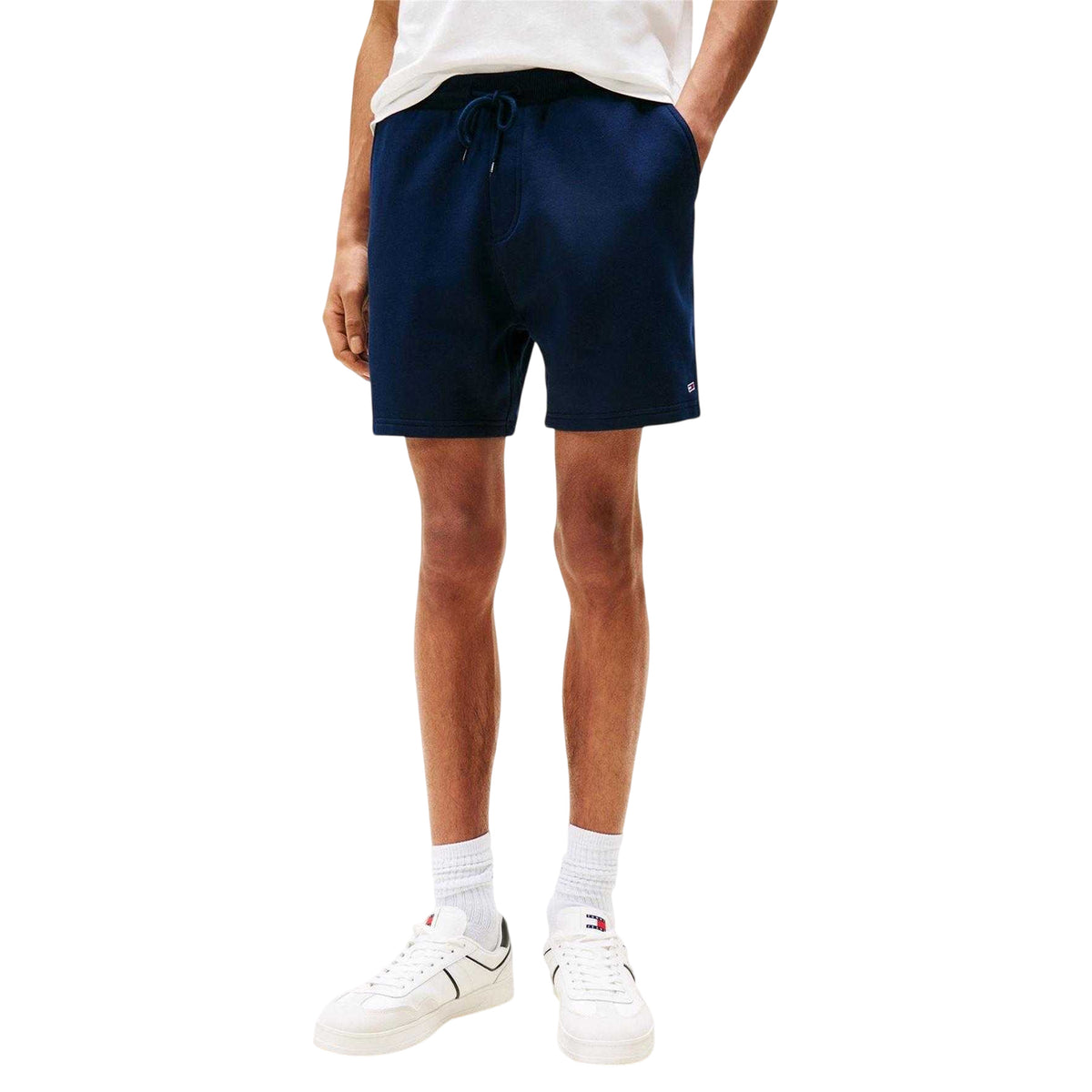 Night Navy - Side - Tommy Jeans Mens Fleece Flag Logo Sweat Shorts