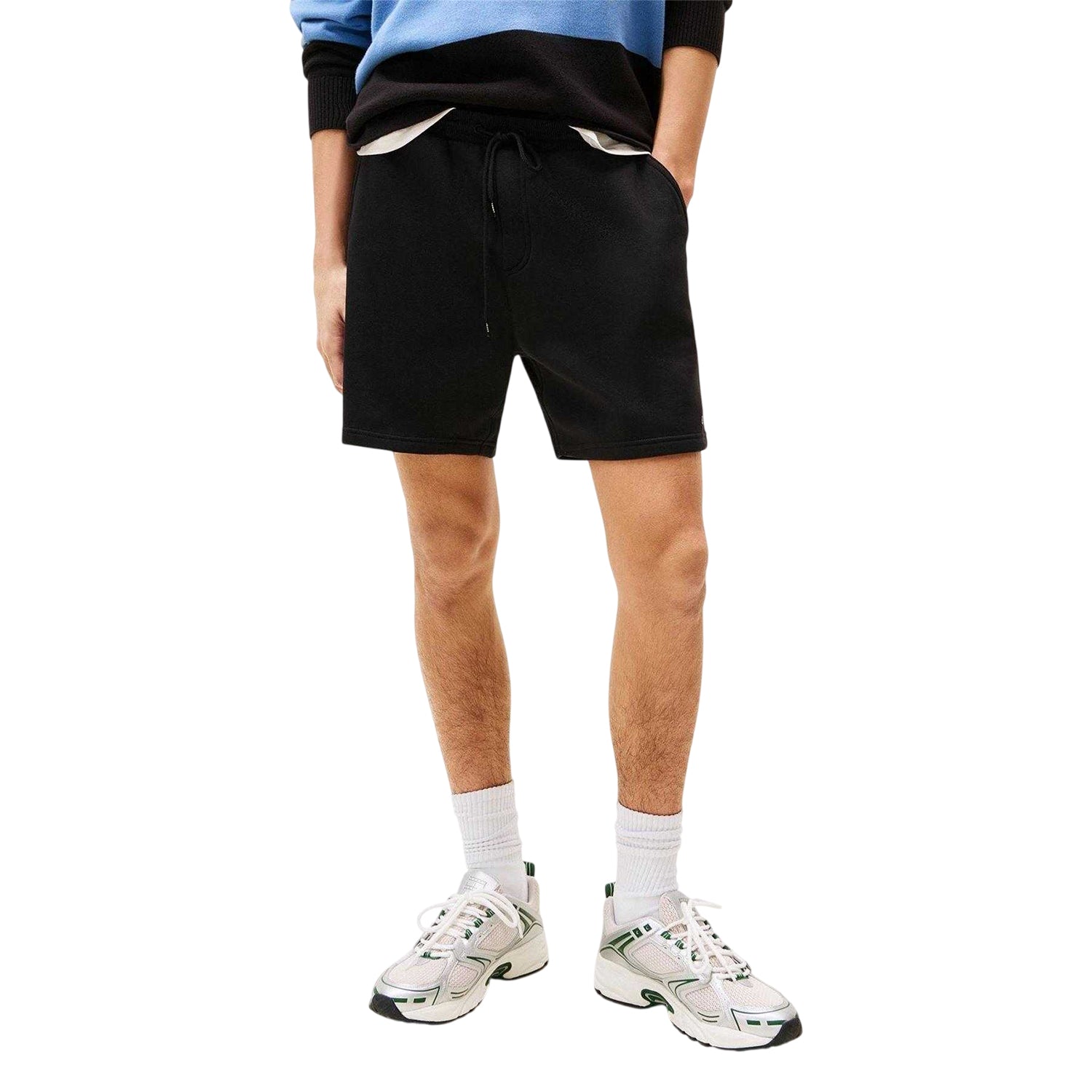 Black - Side - Tommy Jeans Mens Fleece Flag Logo Sweat Shorts