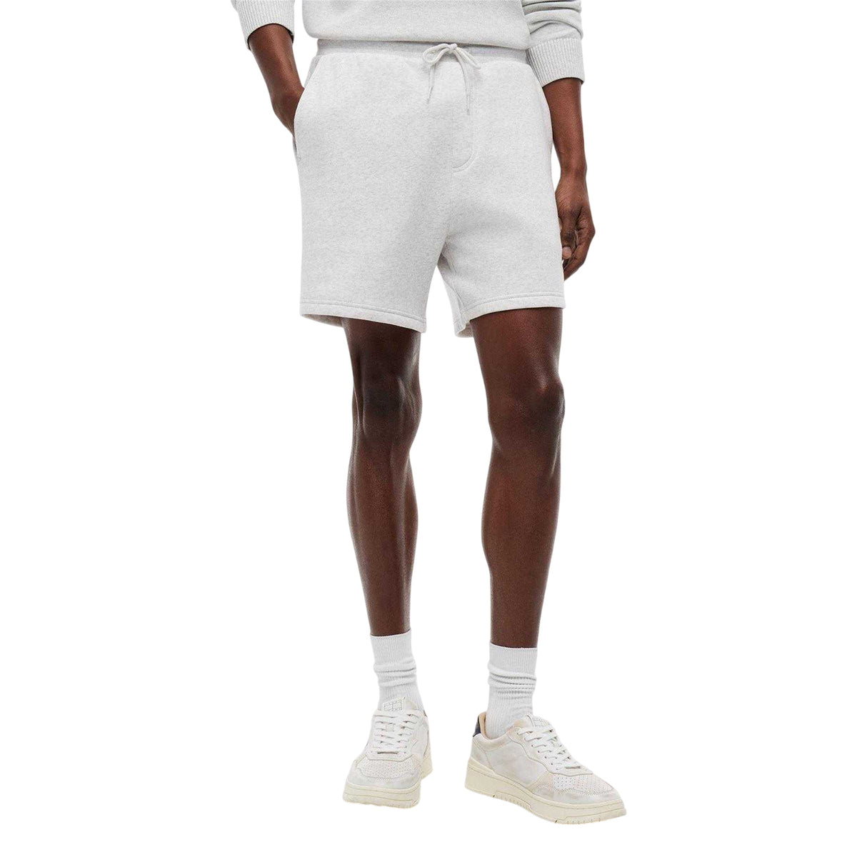 Grey Heather - Front - Tommy Jeans Mens Fleece Flag Logo Sweat Shorts