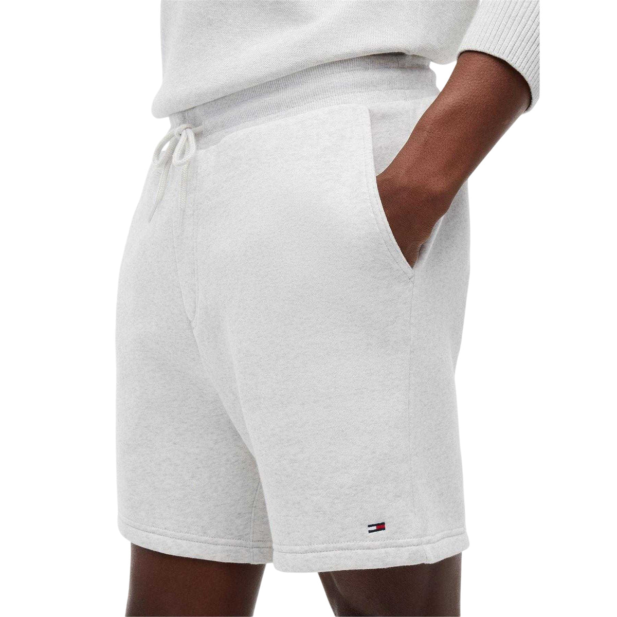 Grey Heather - Side - Tommy Jeans Mens Fleece Flag Logo Sweat Shorts