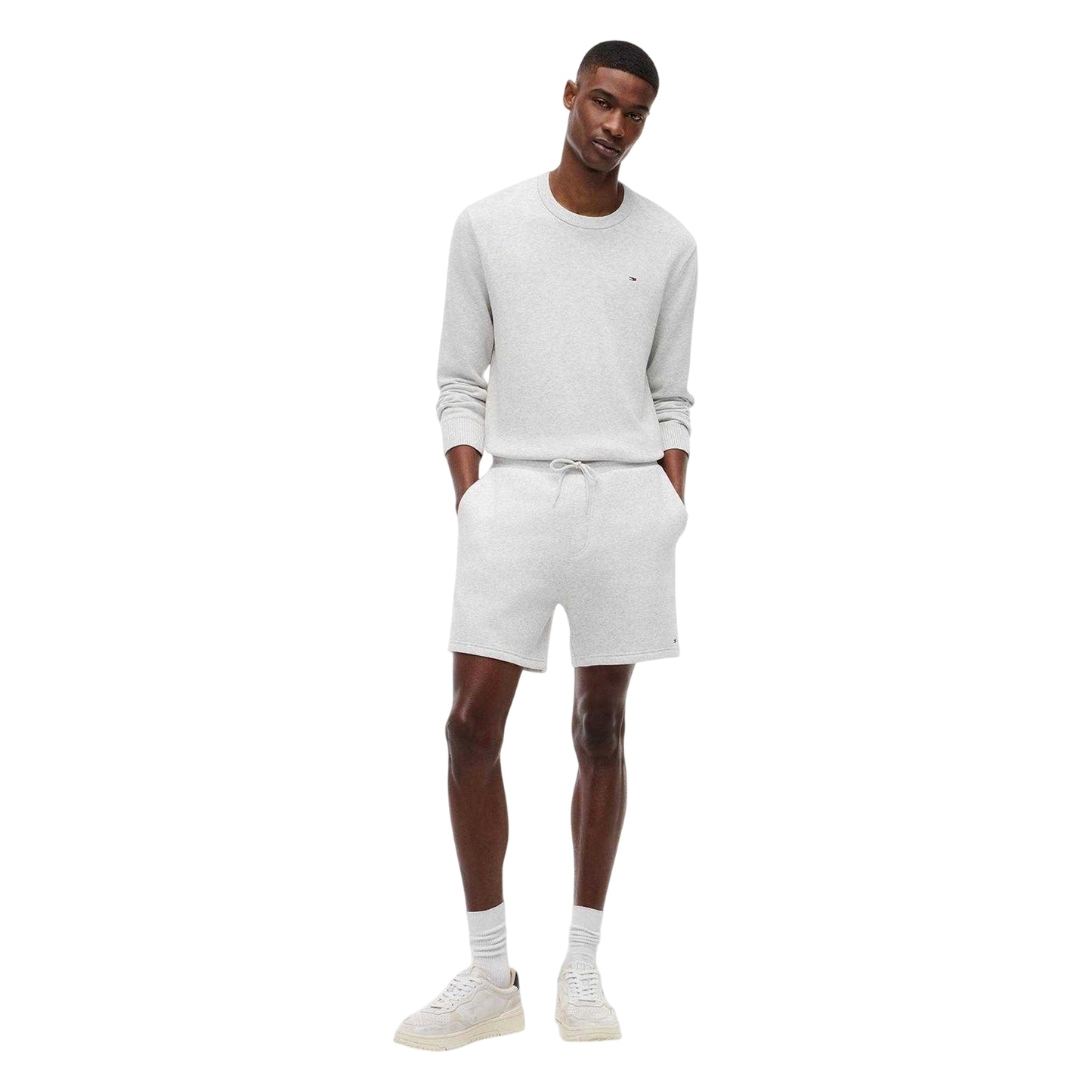 Grey Heather - Lifestyle - Tommy Jeans Mens Fleece Flag Logo Sweat Shorts
