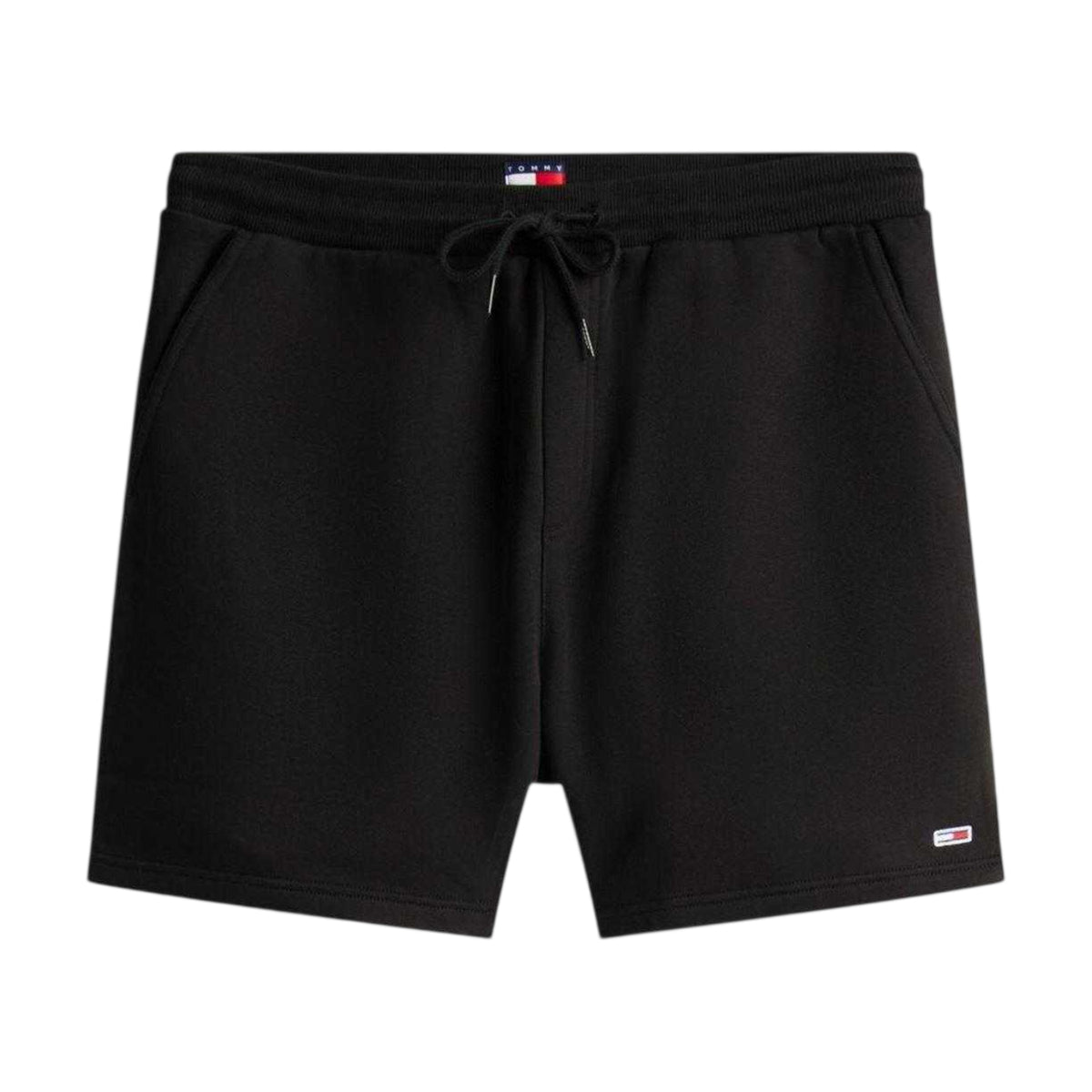 Black - Front - Tommy Jeans Mens Fleece Flag Logo Sweat Shorts