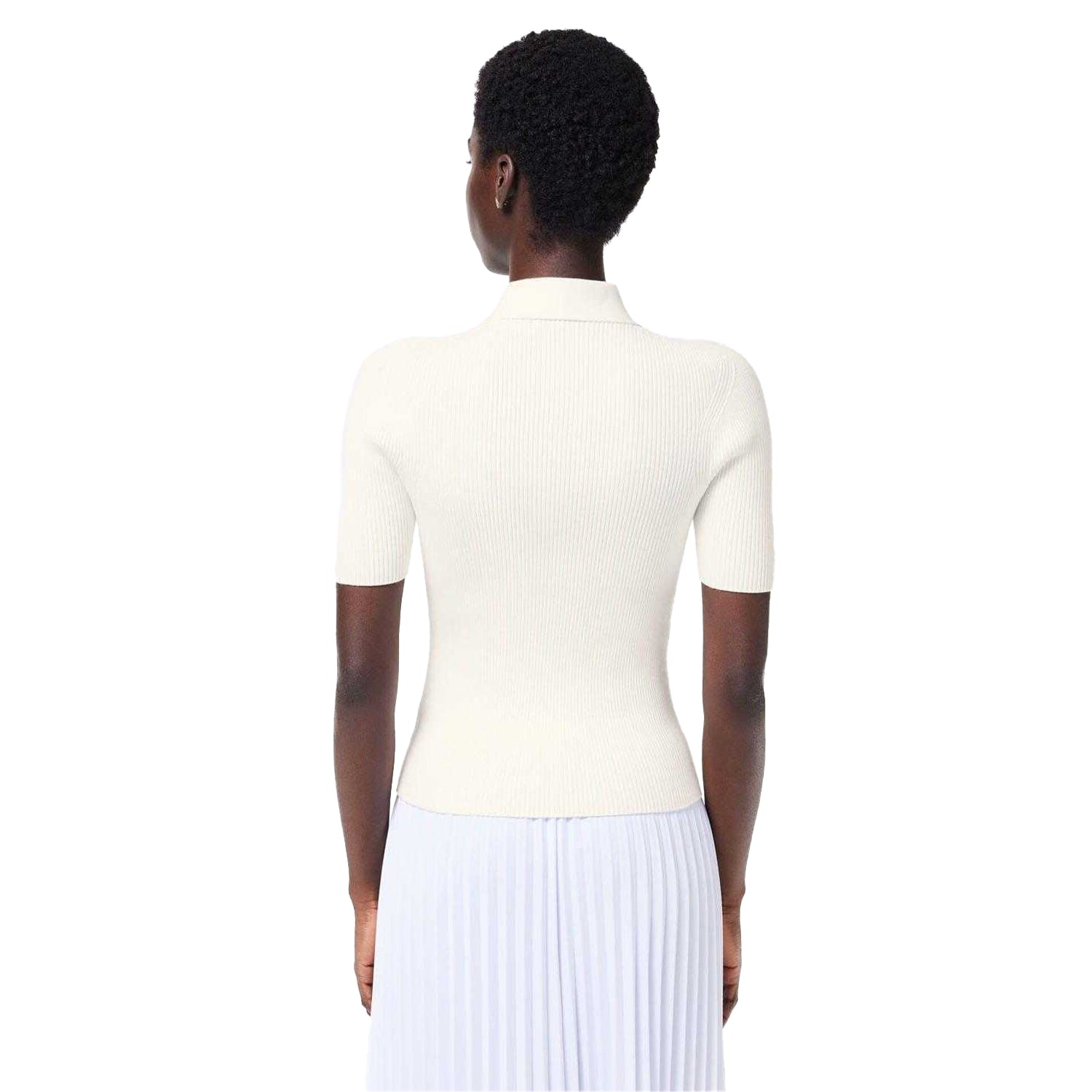 White - Back - Lacoste Womens-Ladies Rib Knit Quarter Zip Polo Shirt