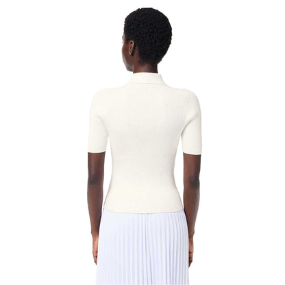 White - Back - Lacoste Womens-Ladies Rib Knit Quarter Zip Polo Shirt