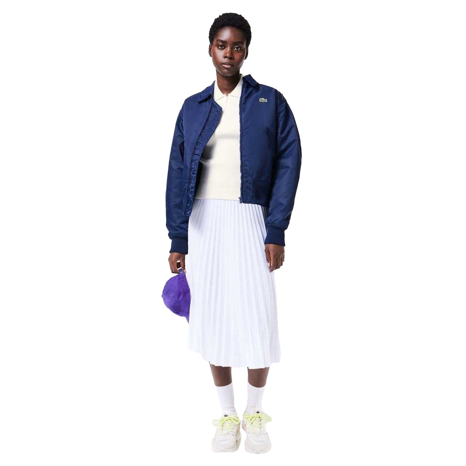 White - Lifestyle - Lacoste Womens-Ladies Rib Knit Quarter Zip Polo Shirt