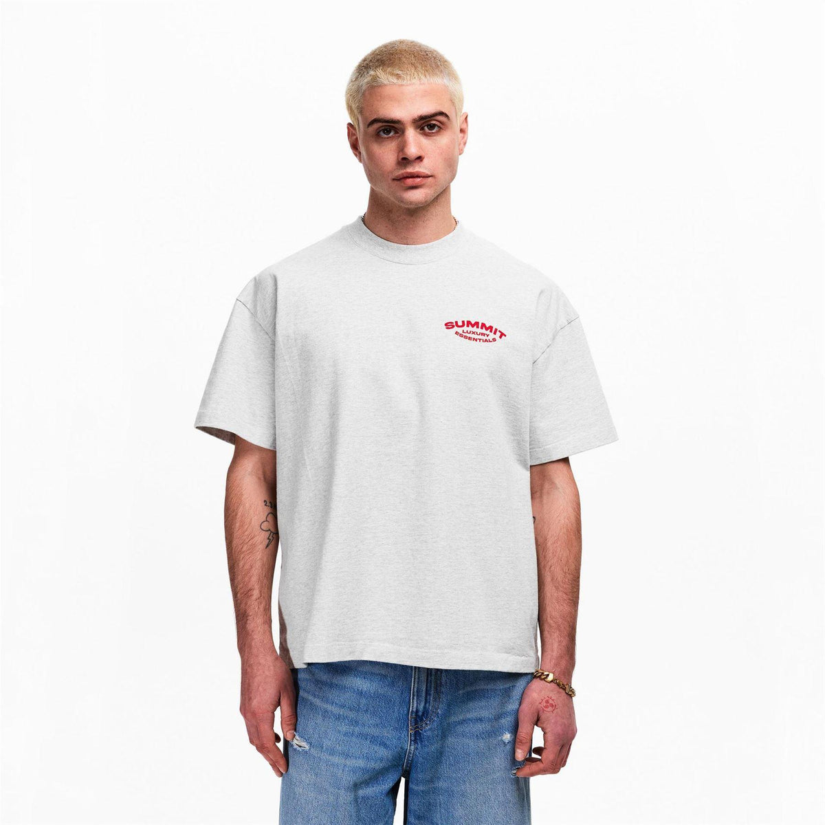 Ecru - Side - Summit Mens Stitch Detail Oversized T-Shirt