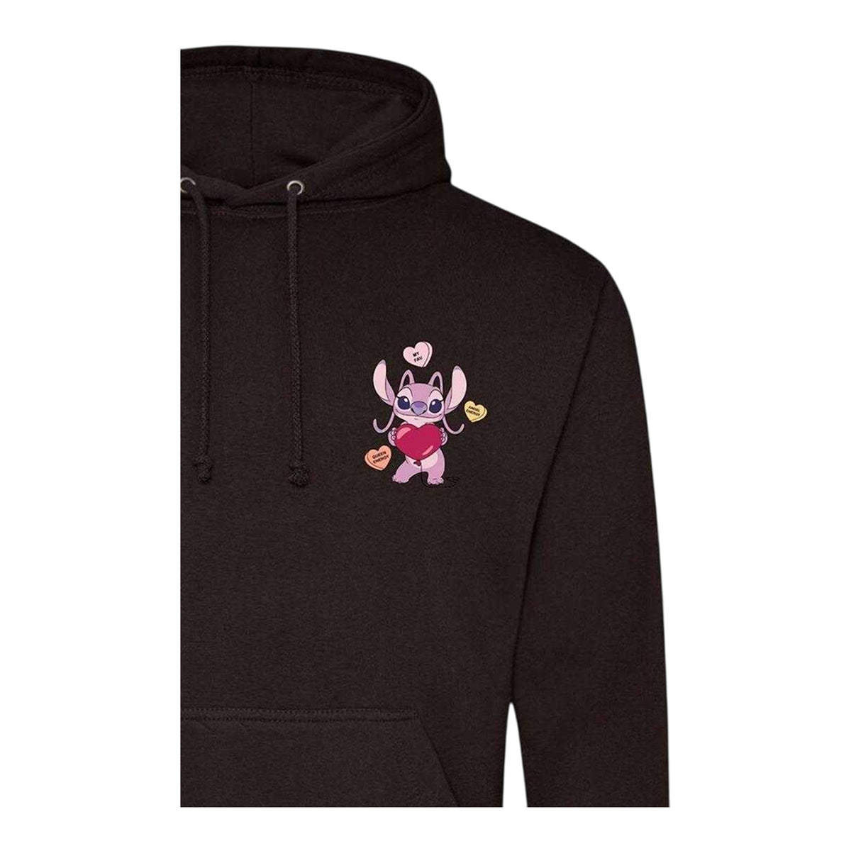 Black - Side - Lilo & Stitch Mens Angel Energy Heart Hoodie