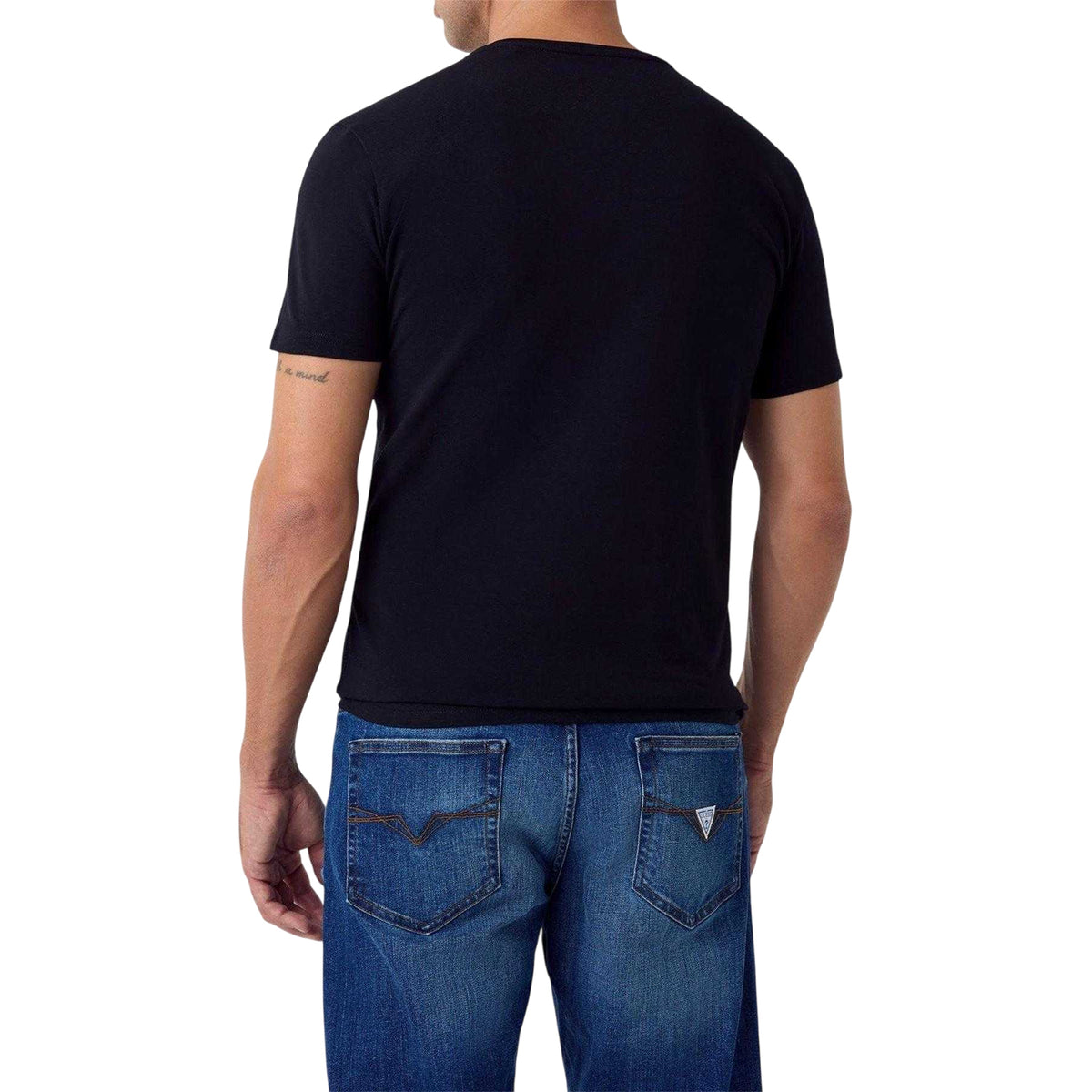 Jet Black - Back - Guess Mens Embroidered Logo Slim T-Shirt