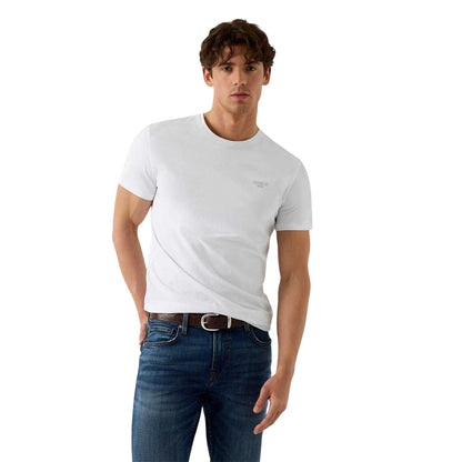 Pure White - Front - Guess Mens Embroidered Logo Slim T-Shirt