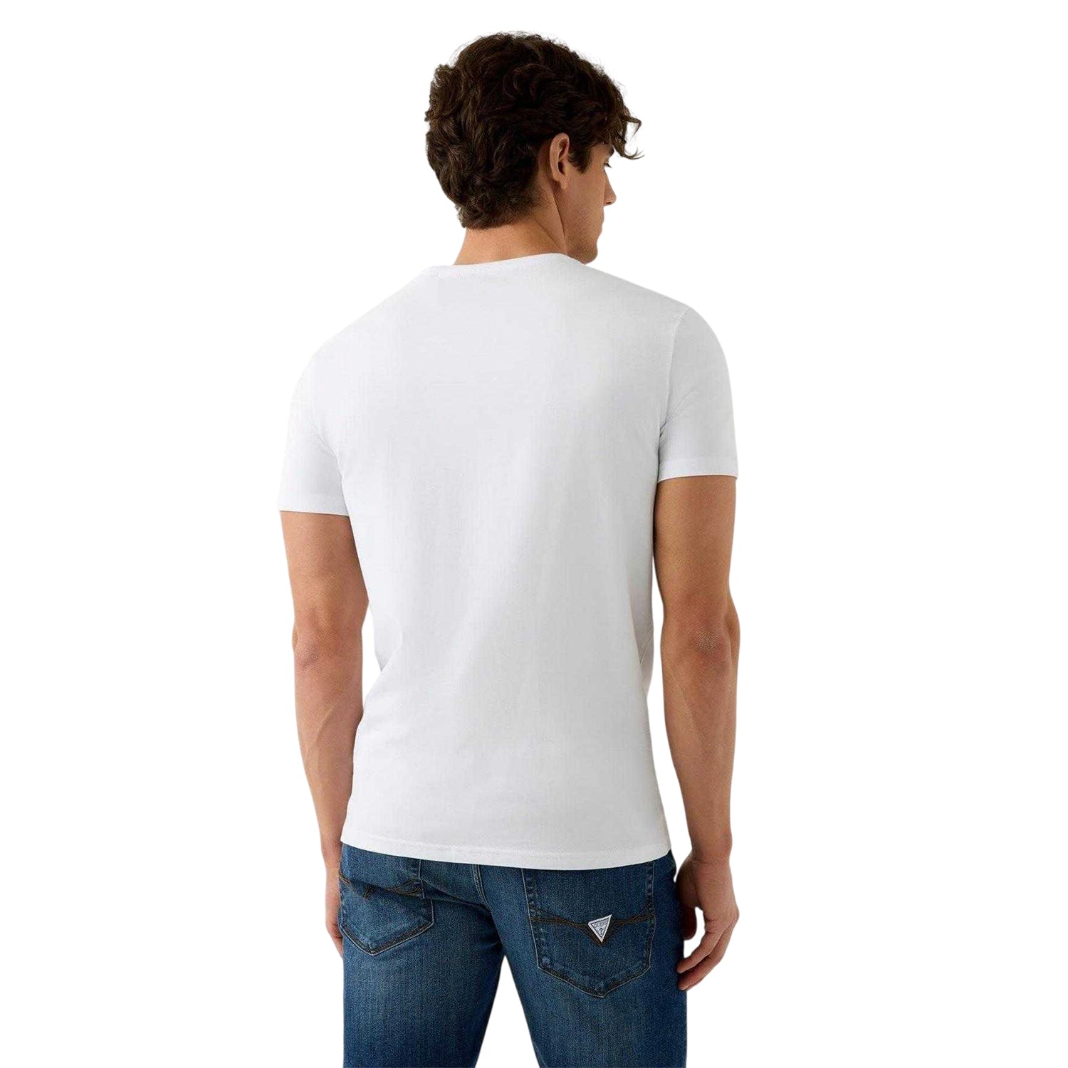 Pure White - Back - Guess Mens Embroidered Logo Slim T-Shirt