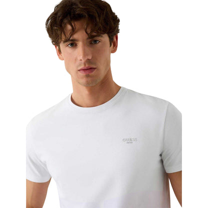 Pure White - Side - Guess Mens Embroidered Logo Slim T-Shirt