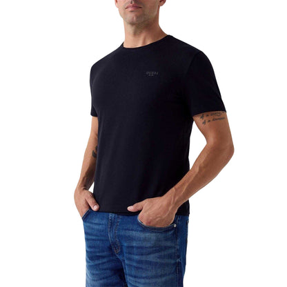 Jet Black - Front - Guess Mens Embroidered Logo Slim T-Shirt