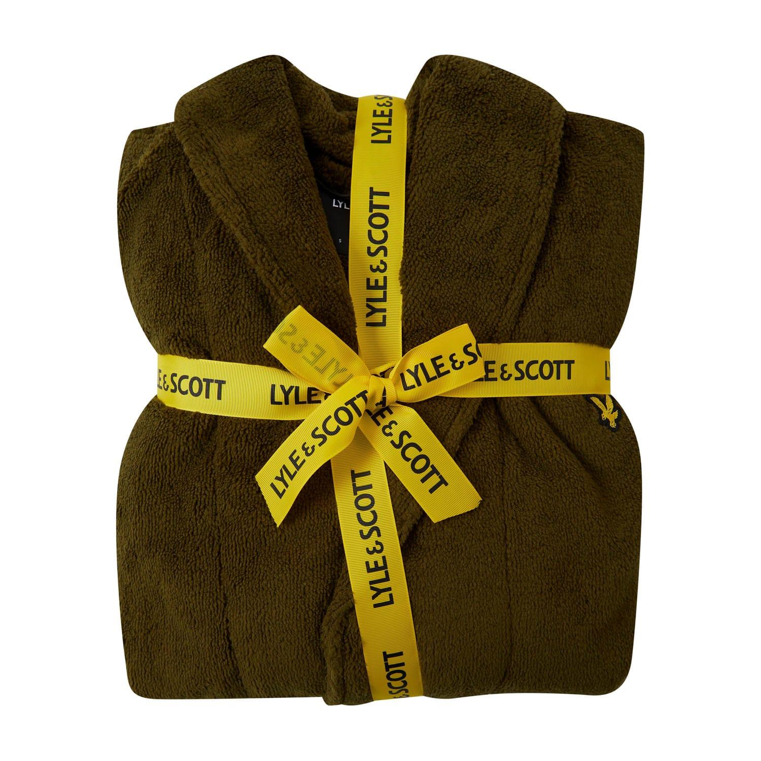 Green - Back - Lyle & Scott Mens Logo Towelling Dressing Gown