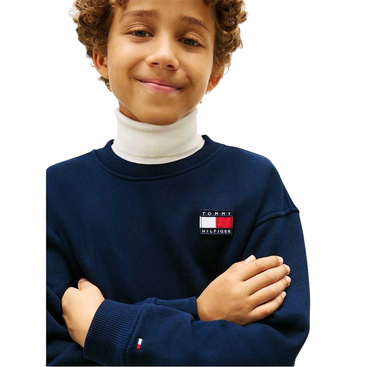 Navy - Side - Tommy Hilfiger Childrens-Kids Heritage Flag Logo Crew Neck Co-ord Set