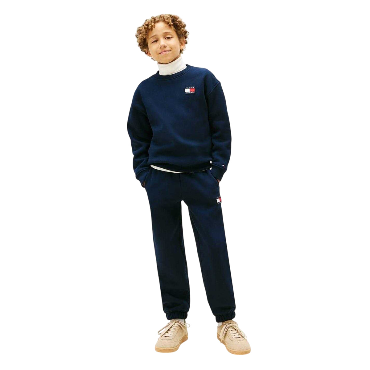 Navy - Front - Tommy Hilfiger Childrens-Kids Heritage Flag Logo Crew Neck Co-ord Set