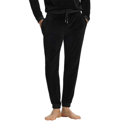 Black - Side - Hugo Mens Velour Embossed Joggers