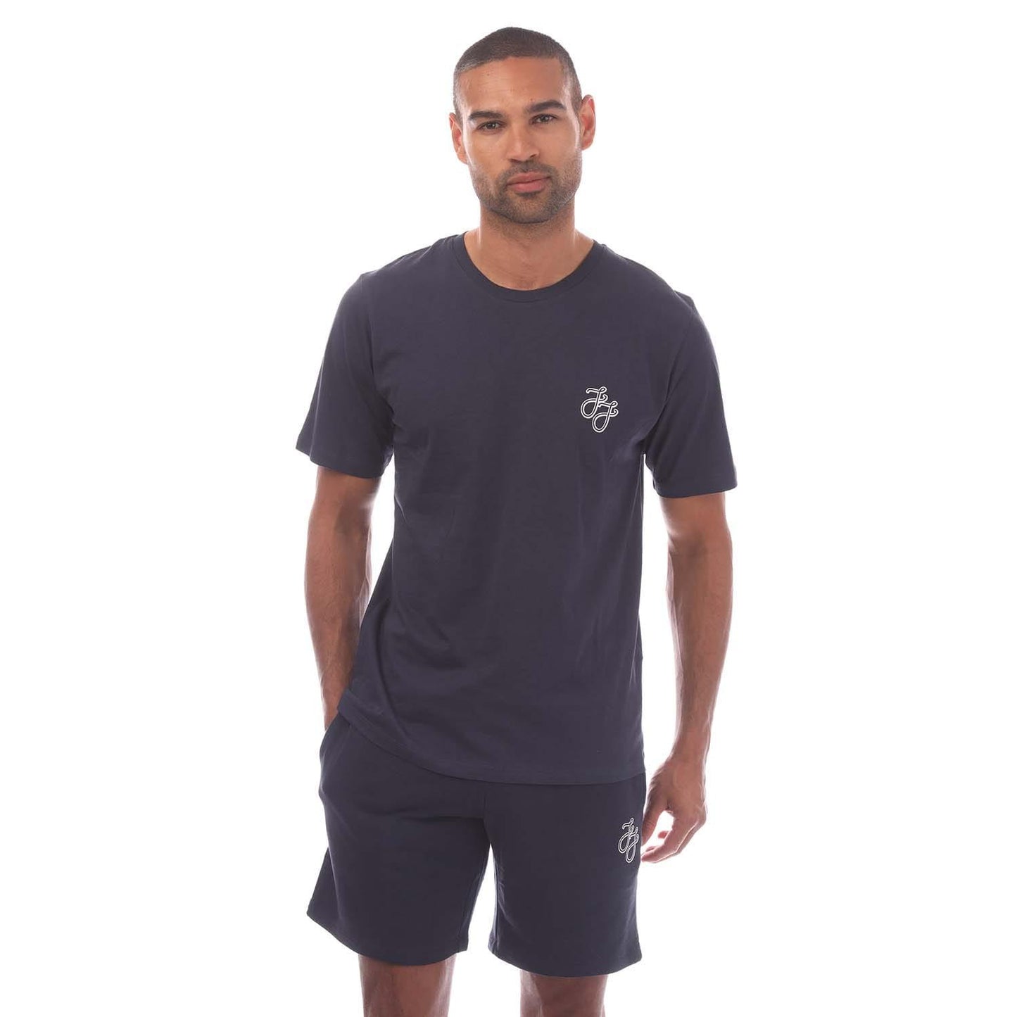 Navy - Front - Jack And Jones Mens Tag T-Shirt & Shorts Set