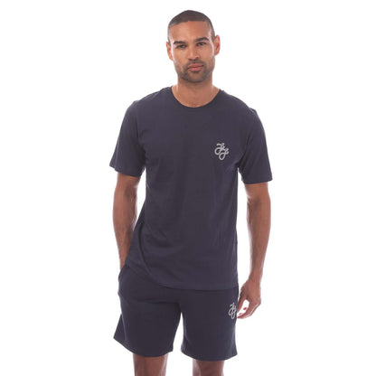 Navy - Front - Jack And Jones Mens Tag T-Shirt & Shorts Set