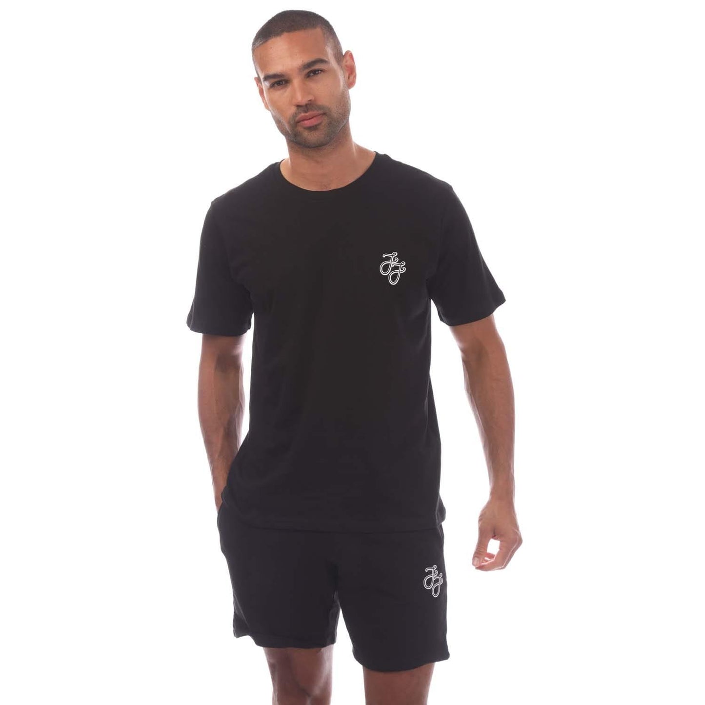 Black - Front - Jack And Jones Mens Tag T-Shirt & Shorts Set