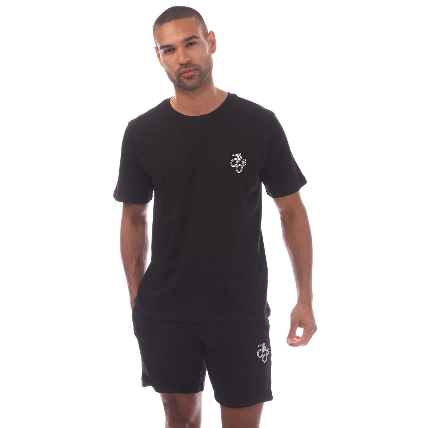 Black - Front - Jack And Jones Mens Tag T-Shirt & Shorts Set
