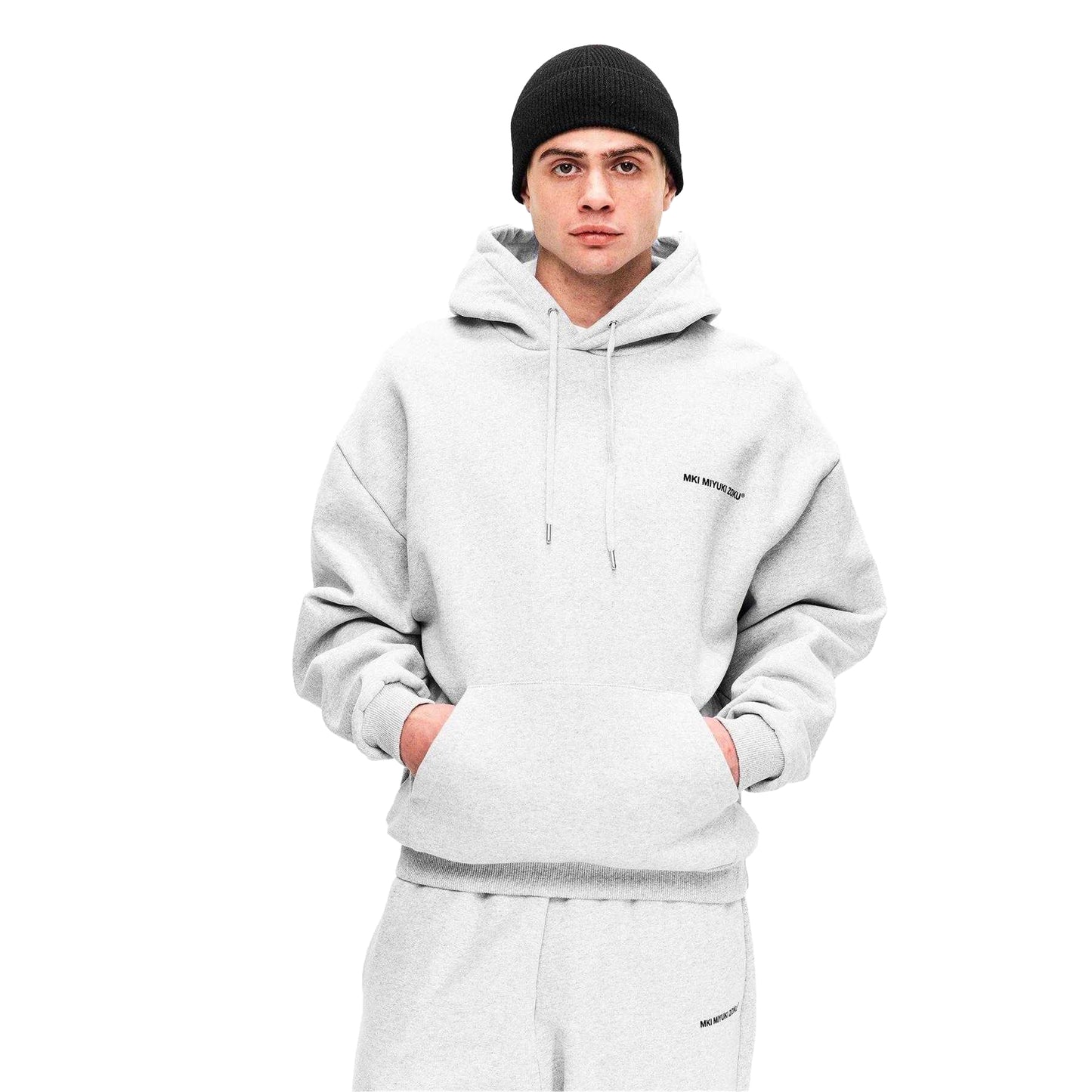 Grey - Side - MKI MIYUKI ZOKU Mens Logo Oversized Hoodie