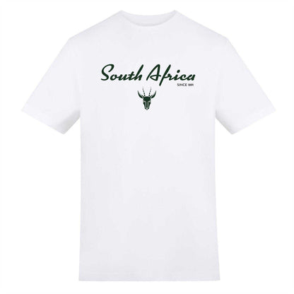 White - Front - AWD Unisex Adult South Africa Rugby Printed T-Shirt