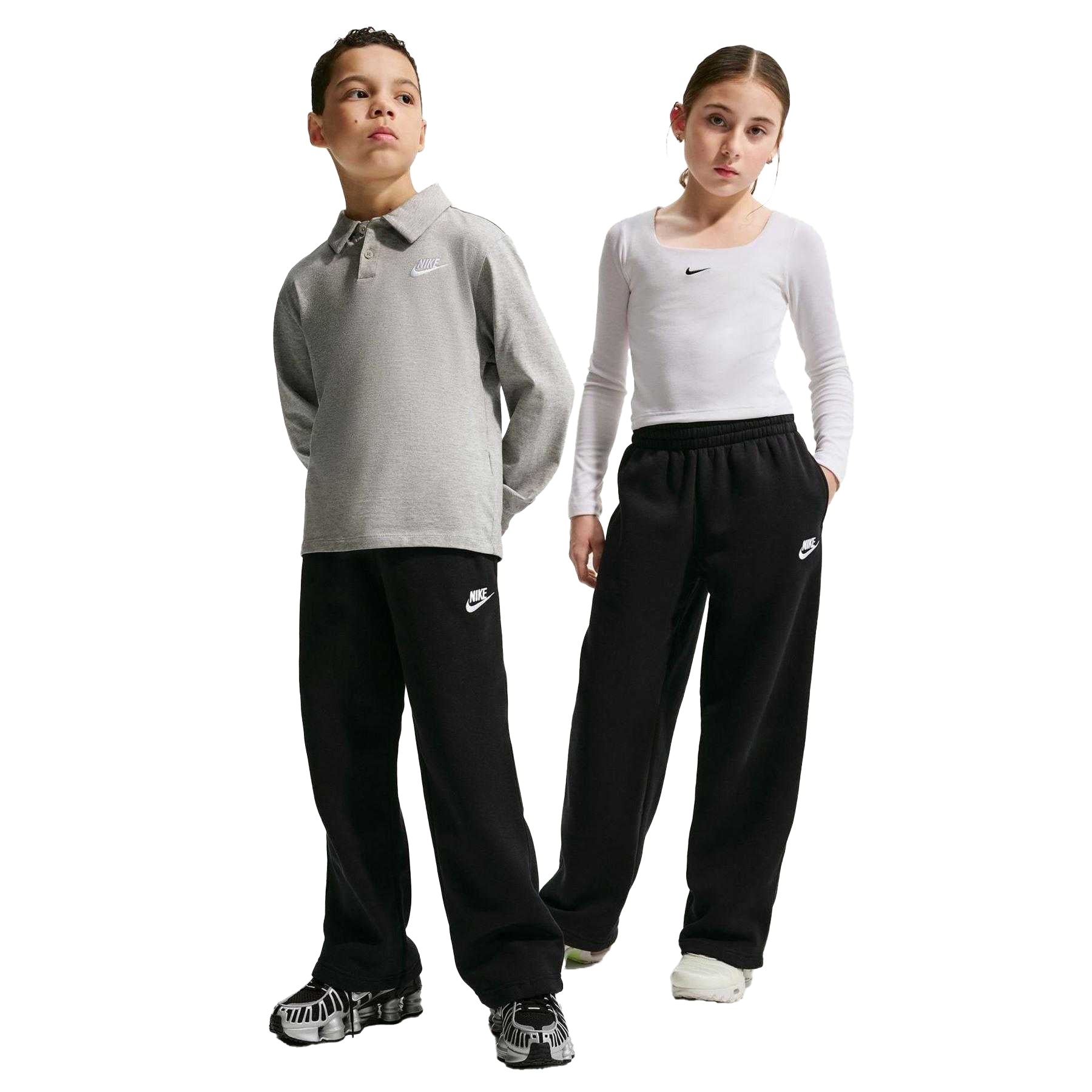 Black - Close up - Nike Childrens-Kids Embroidered Logo Fleece Jogging Bottoms