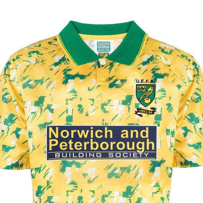 Yellow-Green - Side - Score Draw Unisex Adult 1993 Norwich City FC Replica Football Jersey