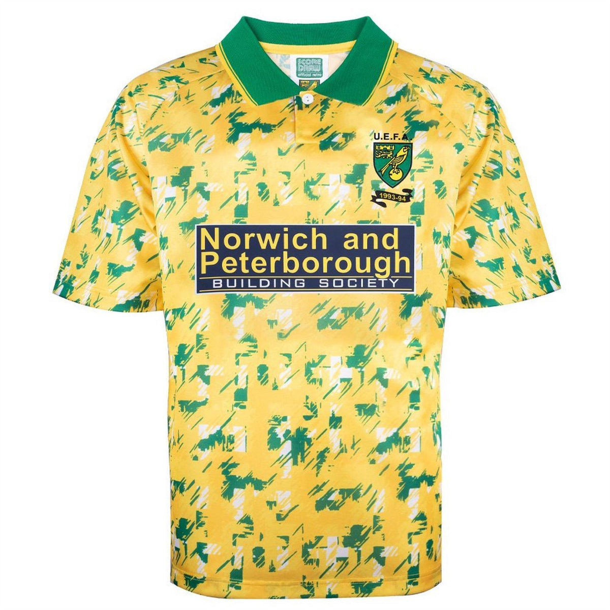 Yellow-Green - Front - Score Draw Unisex Adult 1993 Norwich City FC Replica Football Jersey
