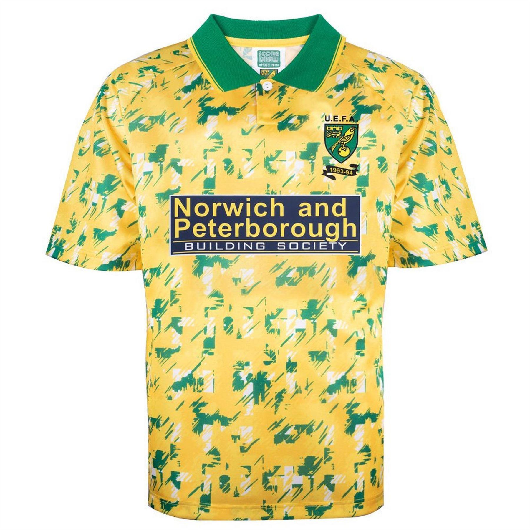 Yellow-Green - Front - Score Draw Unisex Adult 1993 Norwich City FC Replica Football Jersey