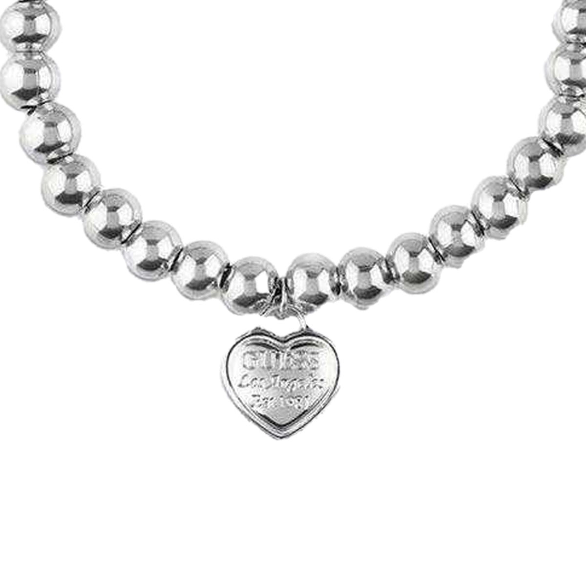 Silver - Back - Guess Cord Heart Charm Bracelet