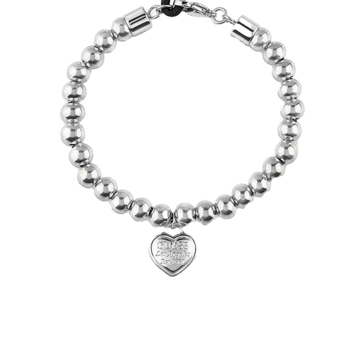 Silver - Side - Guess Cord Heart Charm Bracelet