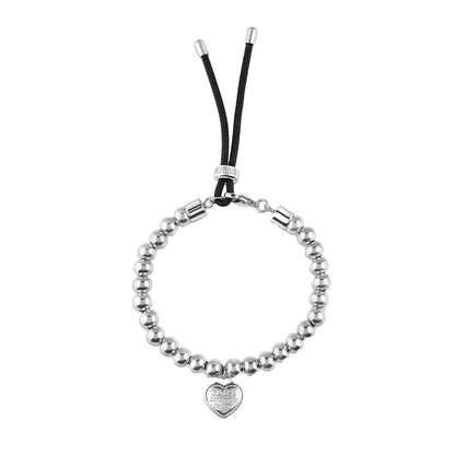 Silver - Front - Guess Cord Heart Charm Bracelet