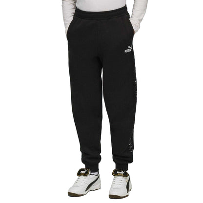 Puma Black - Side - Puma Childrens-Kids Fleece Leopard Print Jogging Bottoms