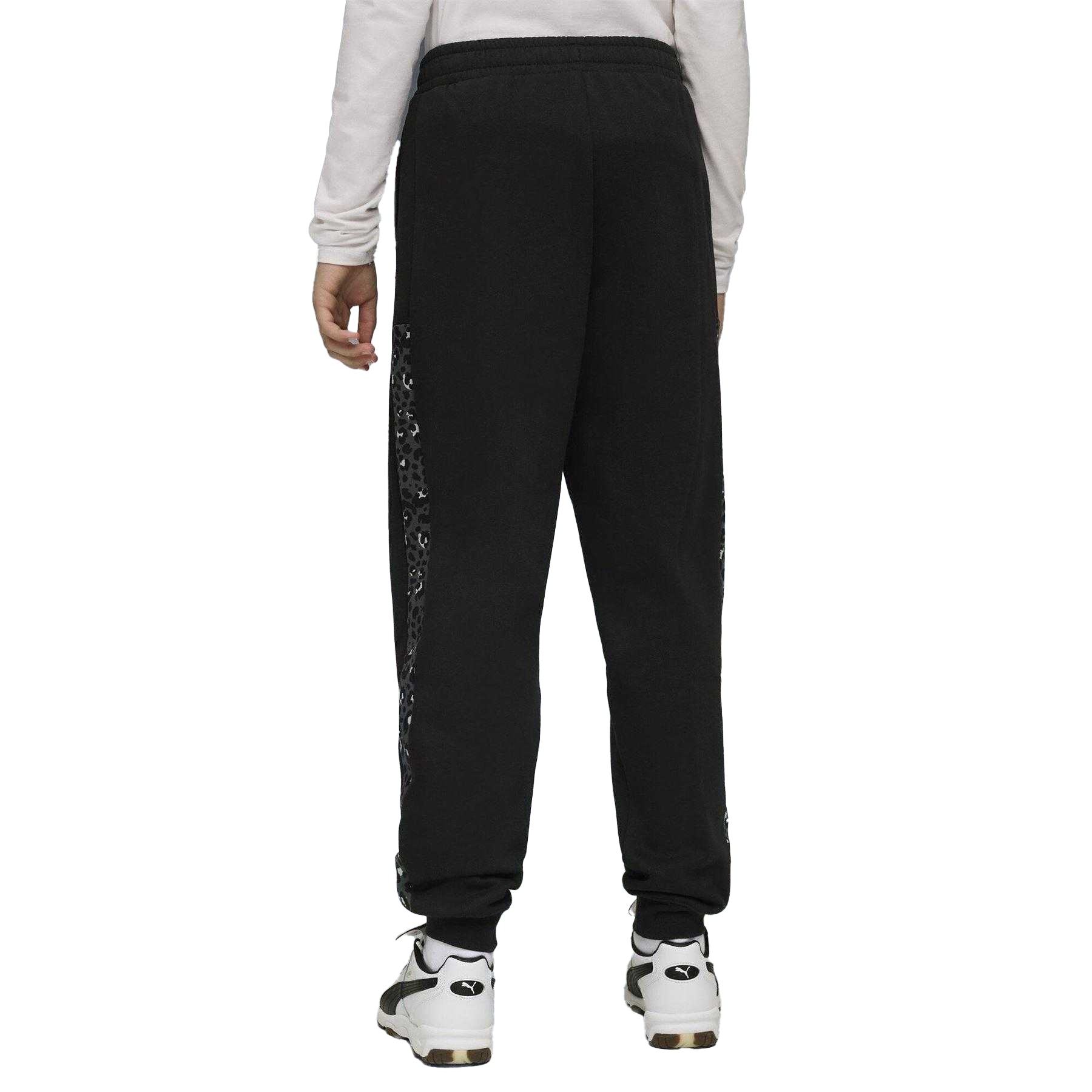 Puma Black - Lifestyle - Puma Childrens-Kids Fleece Leopard Print Jogging Bottoms