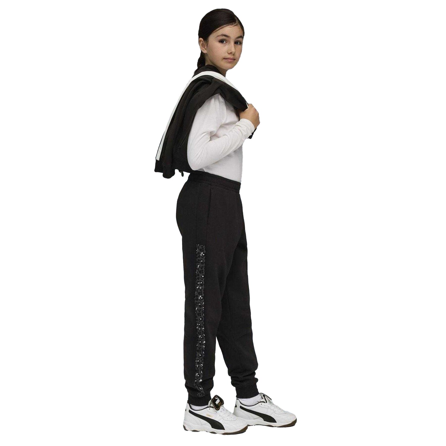 Puma Black - Pack Shot - Puma Childrens-Kids Fleece Leopard Print Jogging Bottoms