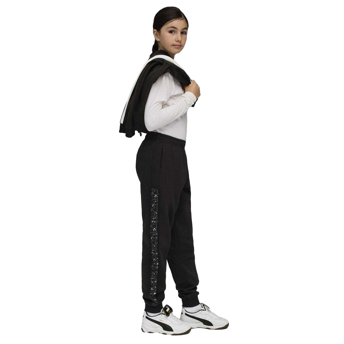 Puma Black - Pack Shot - Puma Childrens-Kids Fleece Leopard Print Jogging Bottoms