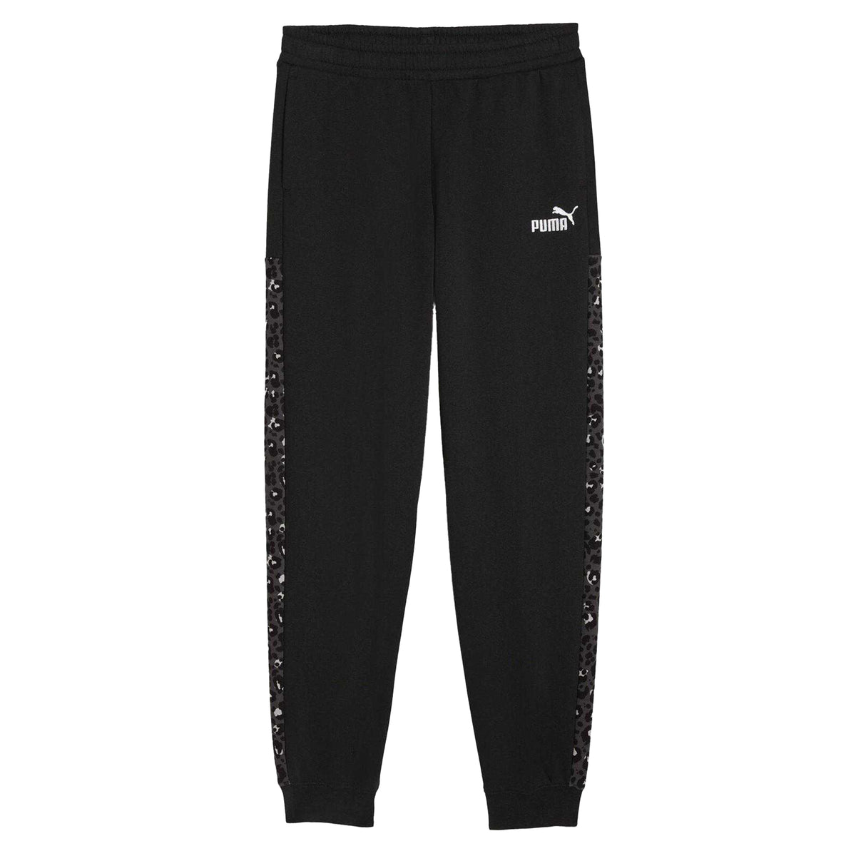 Puma Black - Front - Puma Childrens-Kids Fleece Leopard Print Jogging Bottoms