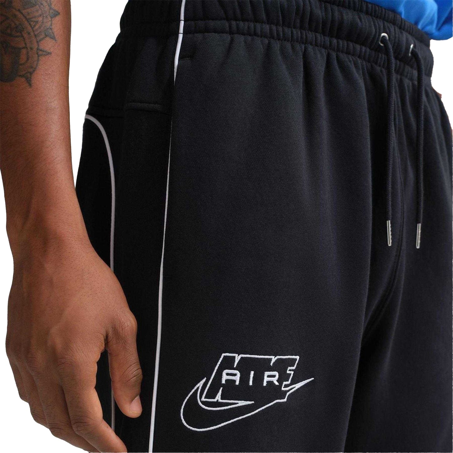 Black-White - Side - Nike Mens Air Fleece Embroidered Logo Joggers
