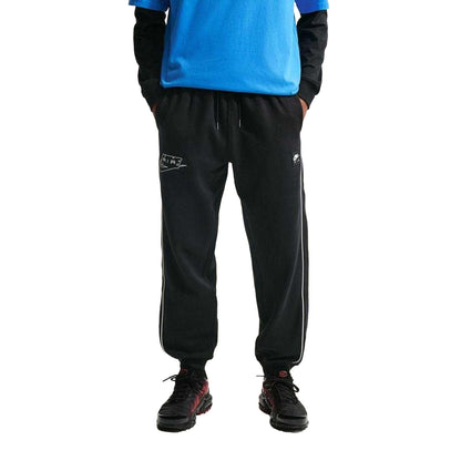 Black-White - Front - Nike Mens Air Fleece Embroidered Logo Joggers