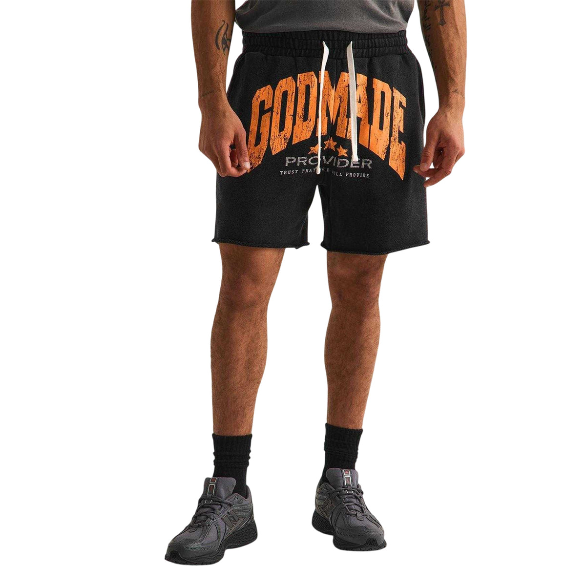 Washed Grey - Side - GodMade Mens Fleece Graphic Print Sweat Shorts