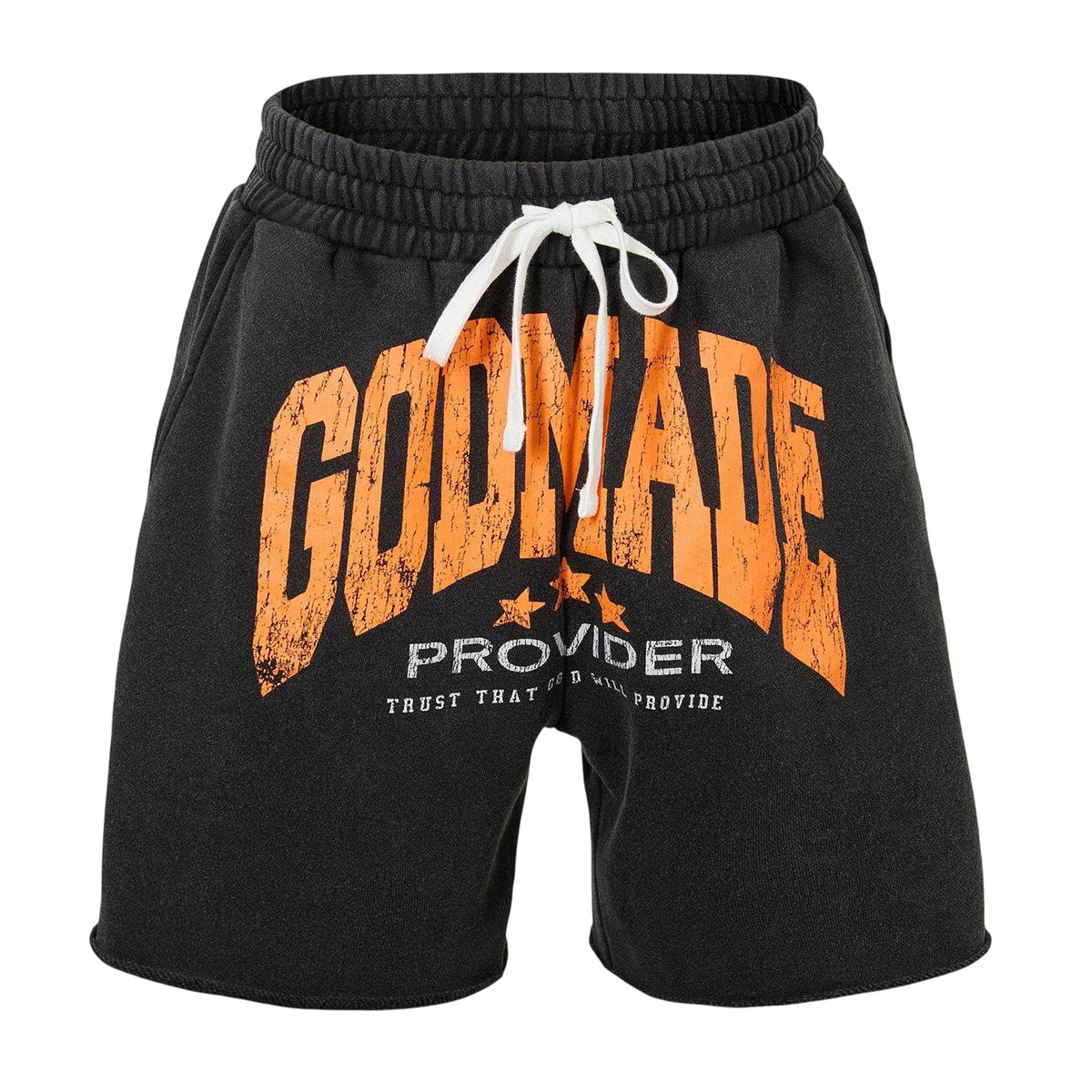 Washed Grey - Front - GodMade Mens Fleece Graphic Print Sweat Shorts