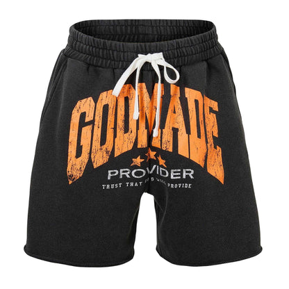Washed Grey - Front - GodMade Mens Fleece Graphic Print Sweat Shorts