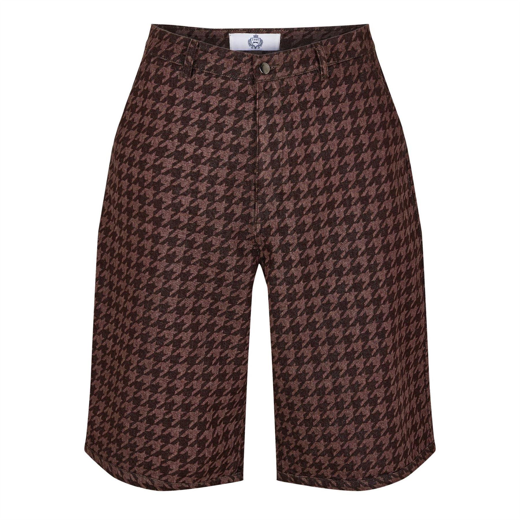 Brown - Front - Slazenger Mens Taproom Denim Houndstooth Shorts