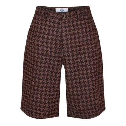 Brown - Front - Slazenger Mens Taproom Denim Houndstooth Shorts
