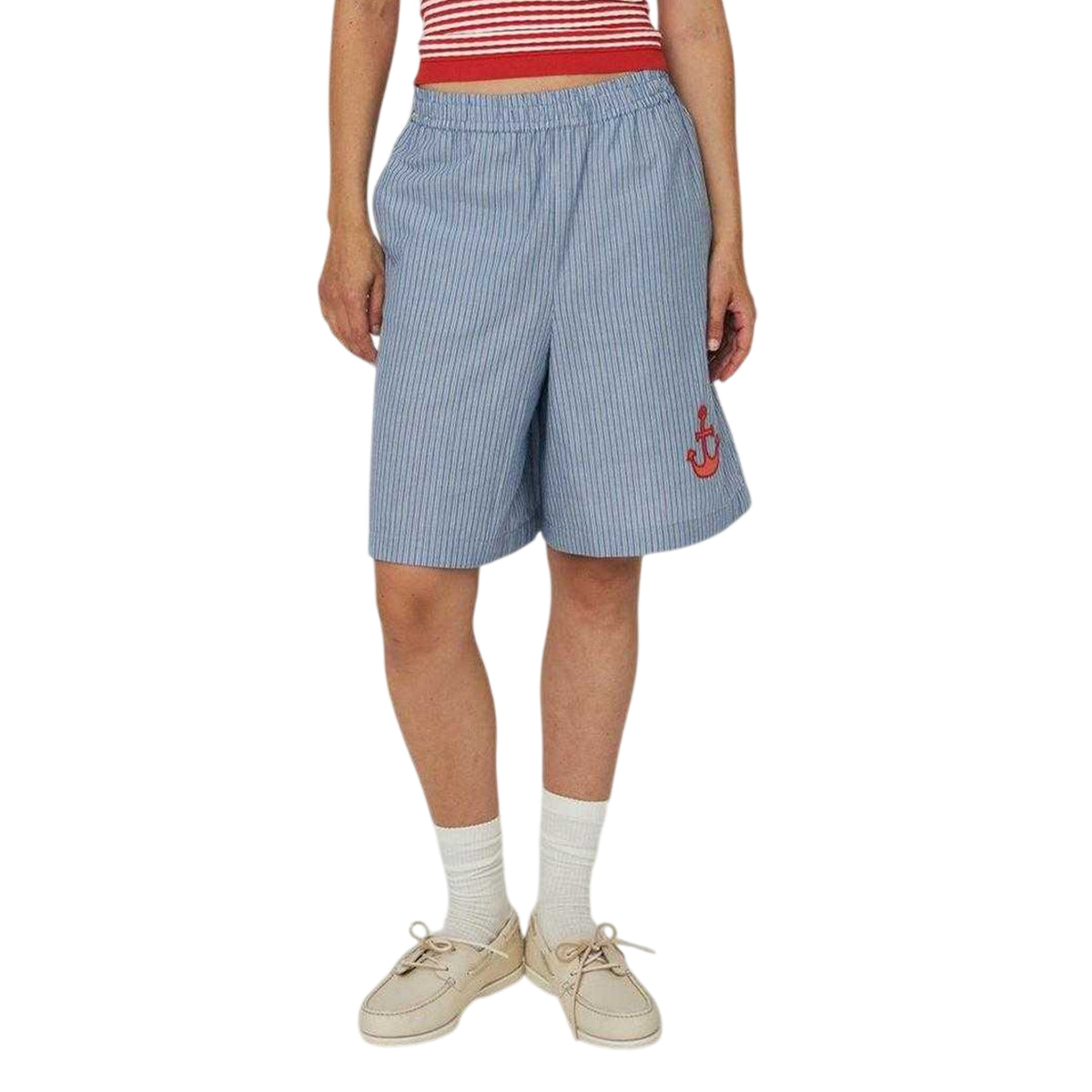 Nova-Blue - Back - Stella Nova Womens-Ladies Embroidered Logo Stripes Shorts