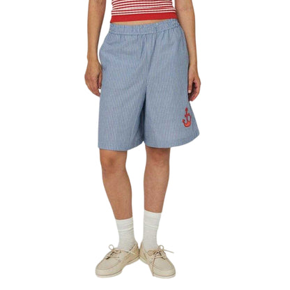 Nova-Blue - Back - Stella Nova Womens-Ladies Embroidered Logo Stripes Shorts