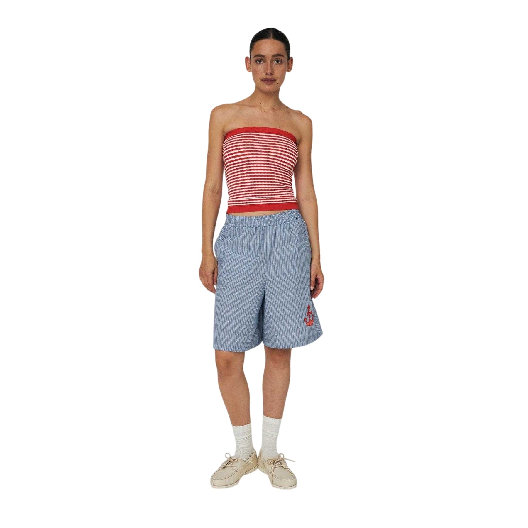 Nova-Blue - Side - Stella Nova Womens-Ladies Embroidered Logo Stripes Shorts