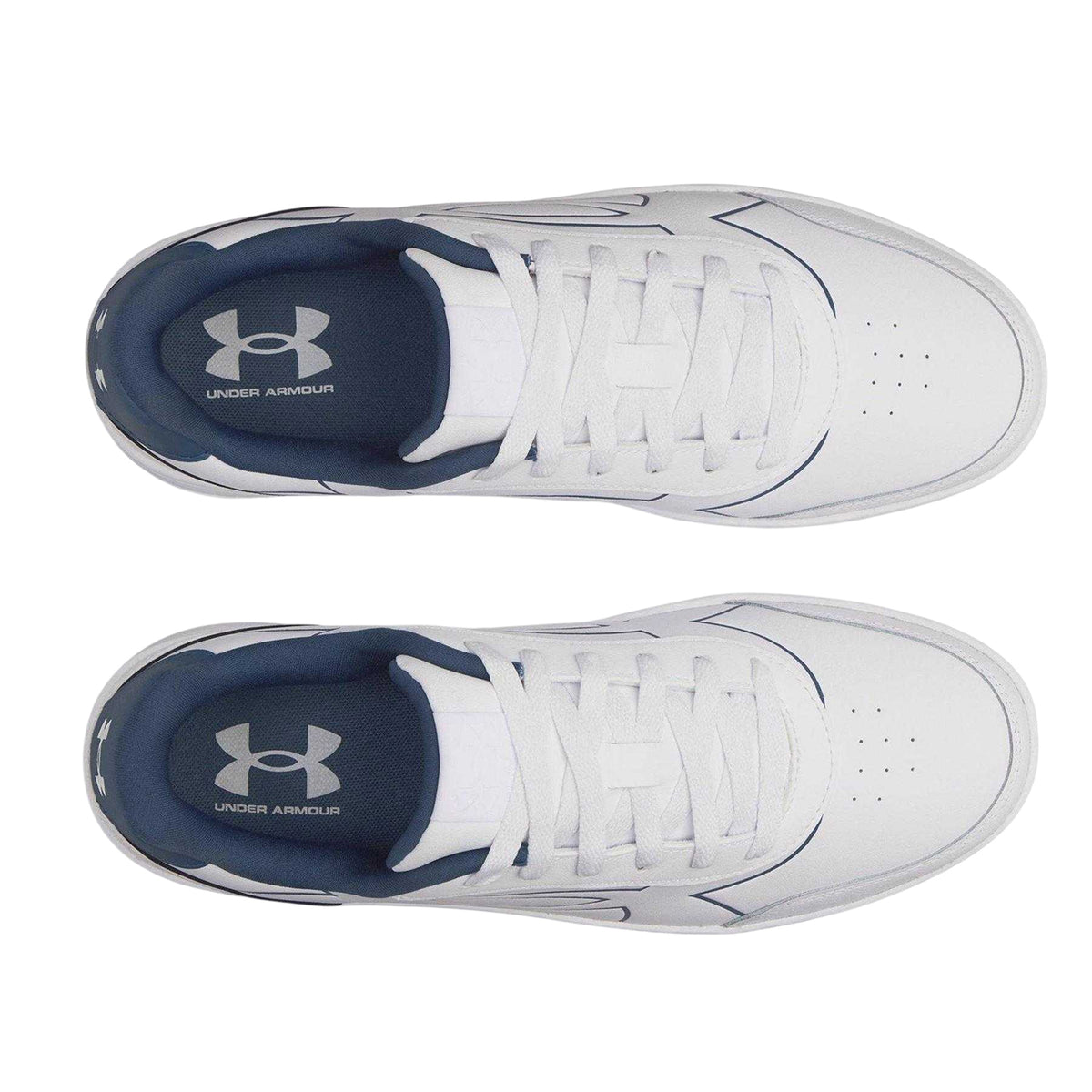 White-Blue - Side - Under Armour Mens Tempo Leather Trainers