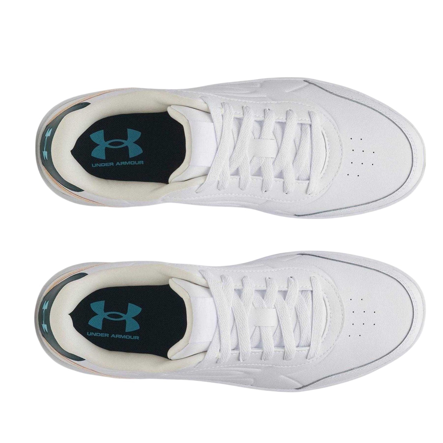 White-Green - Side - Under Armour Mens Tempo Leather Trainers